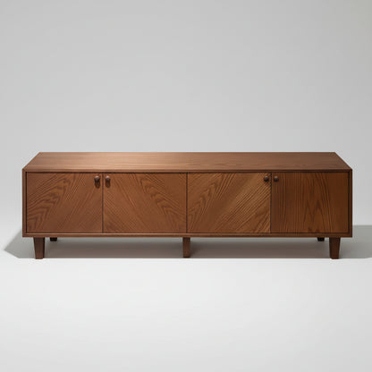 Wooden cabinet with three doors on a white background