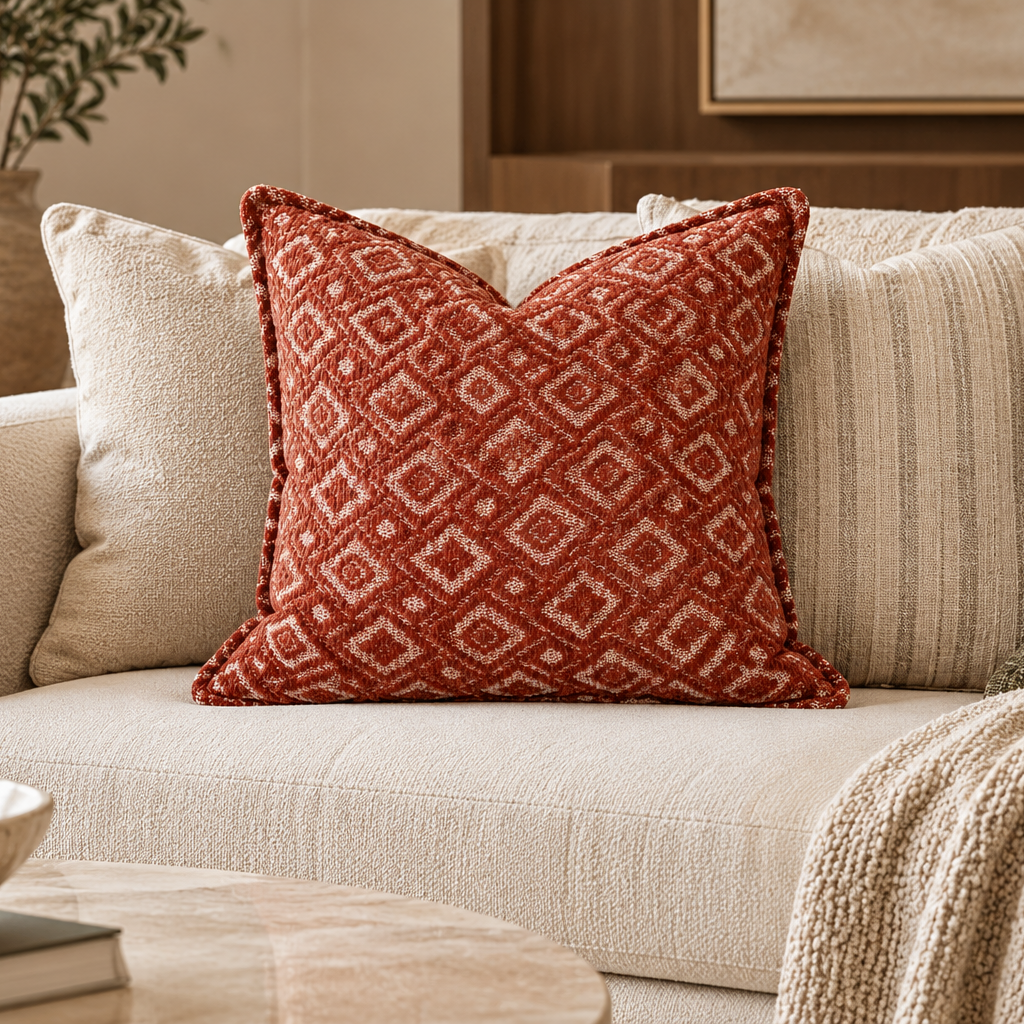 Geometric Textured Decorative Cushion – 50cm x 50cm