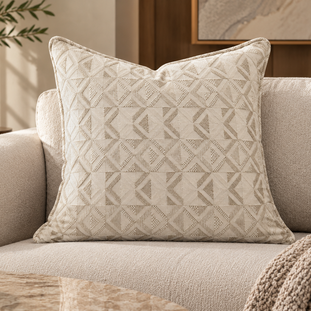 Geometric Textured Decorative Cushion – Oatmeal 50cm x 50cm