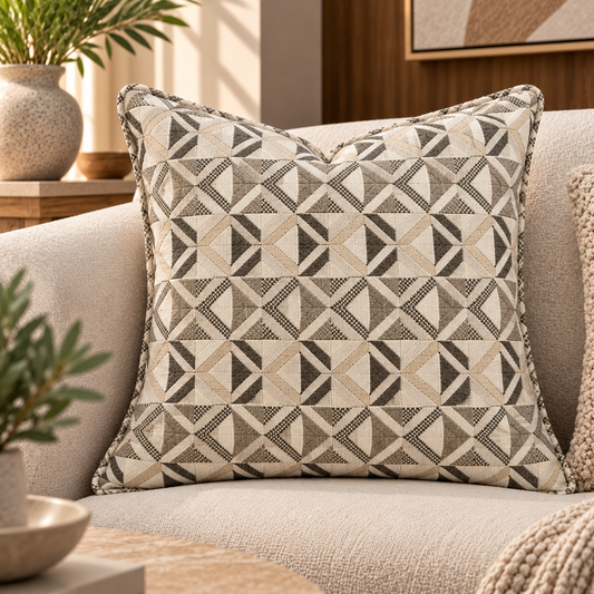Geometric Pattern Decorative Cushion – Charcoal &Ivory – 50 × 50 cm