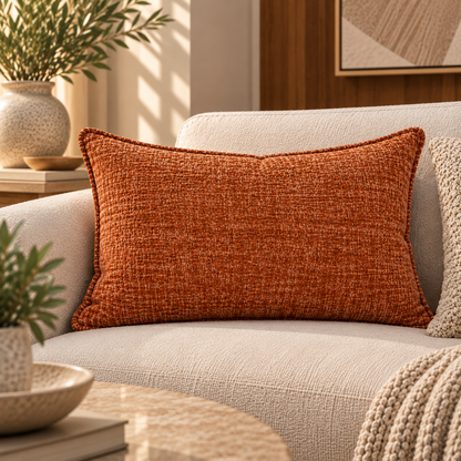 Textured Rectangular Decorative Cushion – Clay – 45 × 60 cm