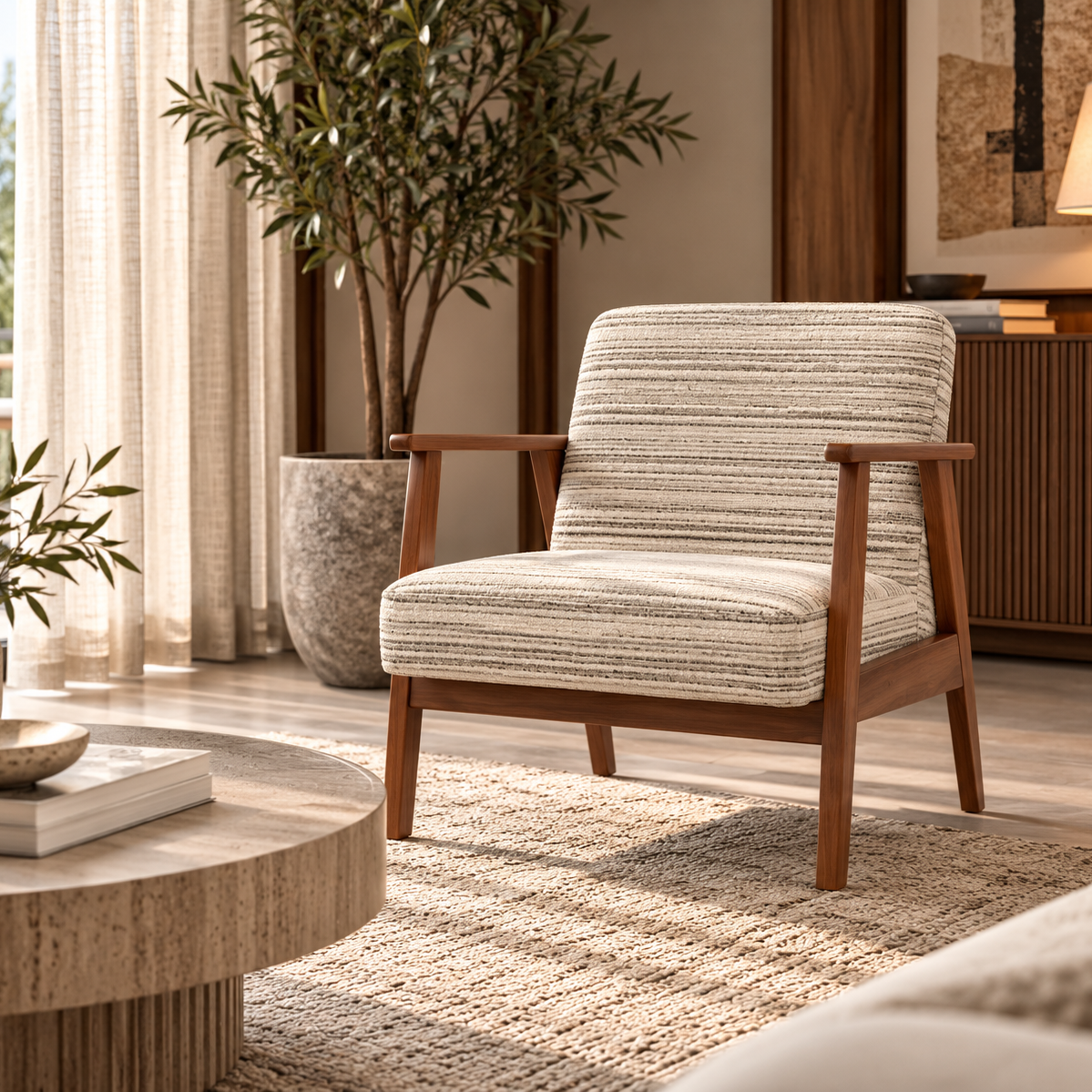 RETRO Ivory Striped Wooden Armchair