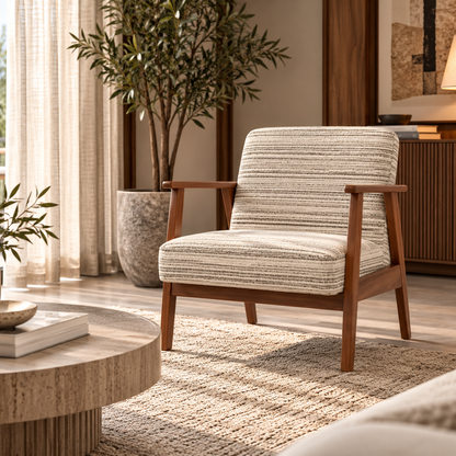 RETRO Ivory Striped Wooden Armchair