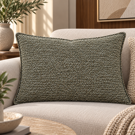 Textured Rectangular Decorative Cushion – Olive Green – 45 × 60 cm