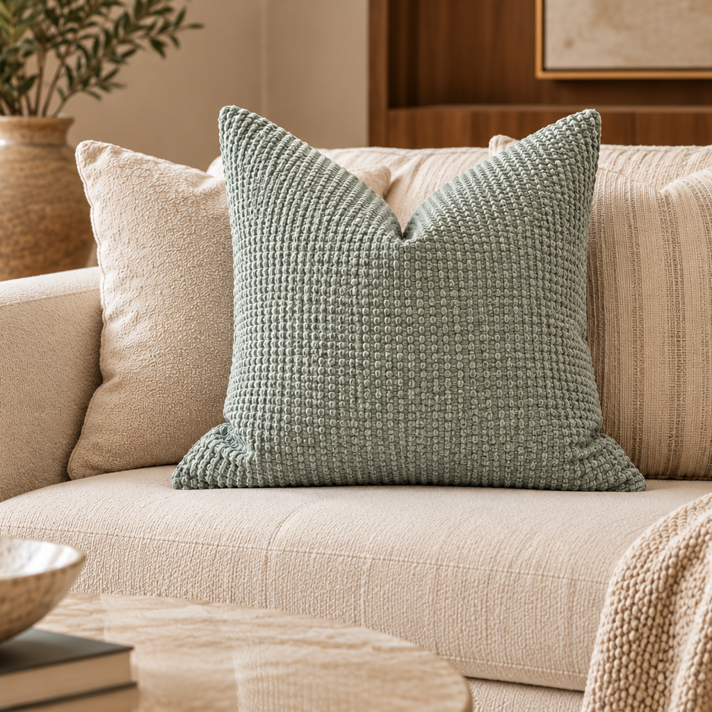 Waffle Textured Decorative Cushion – Sea foam 50cm x 50cm