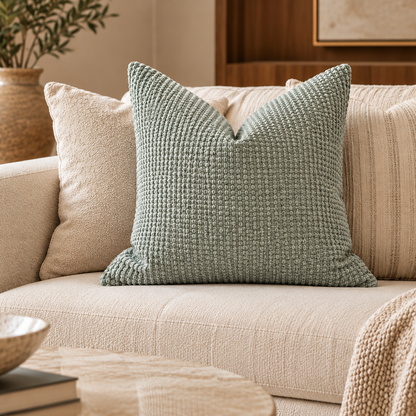Waffle Textured Decorative Cushion – Sea foam 50cm x 50cm