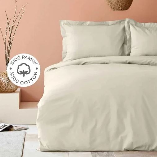 Karaca Home Back To Basic Beige 100% Cotton Single Duvet Cover Set